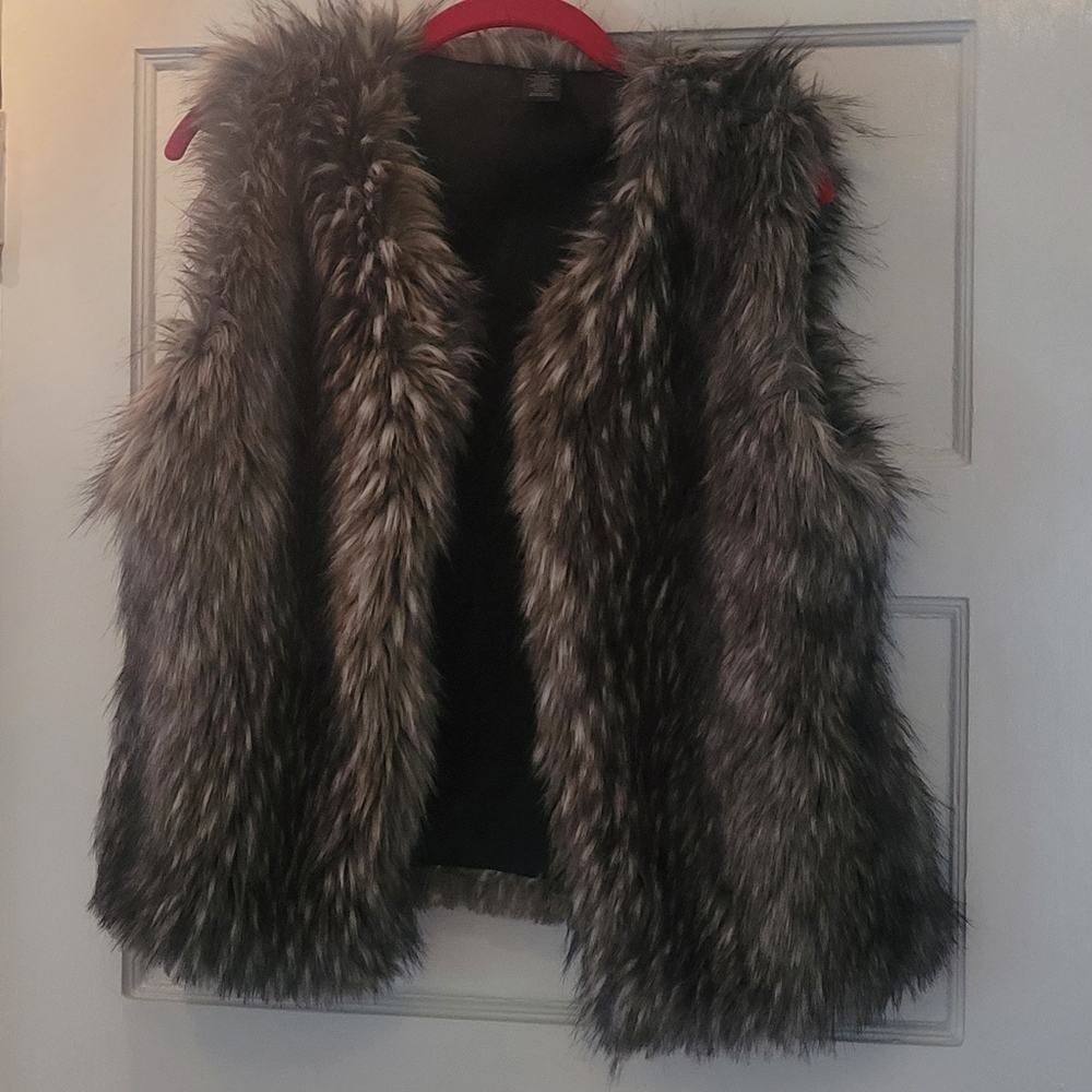 Faux grey and white vest